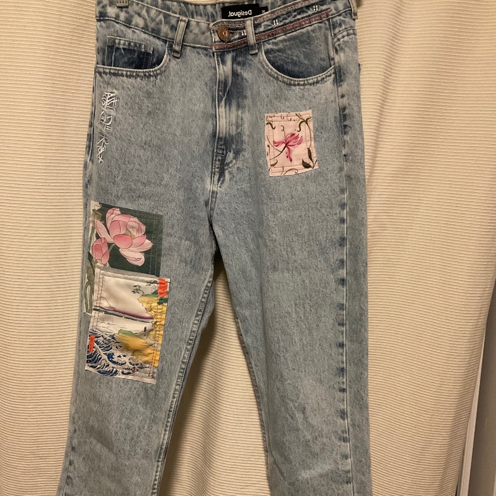 DESIGUAL Straight Cropped Japanese Jeans Blue